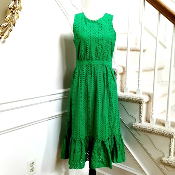 J crew green eyelet dress online